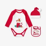 3 قطع طفل فتاة / فتى عيد الميلاد القطن هدية مجموعة مع قبعة، bodysuit، ومريلة  image 3