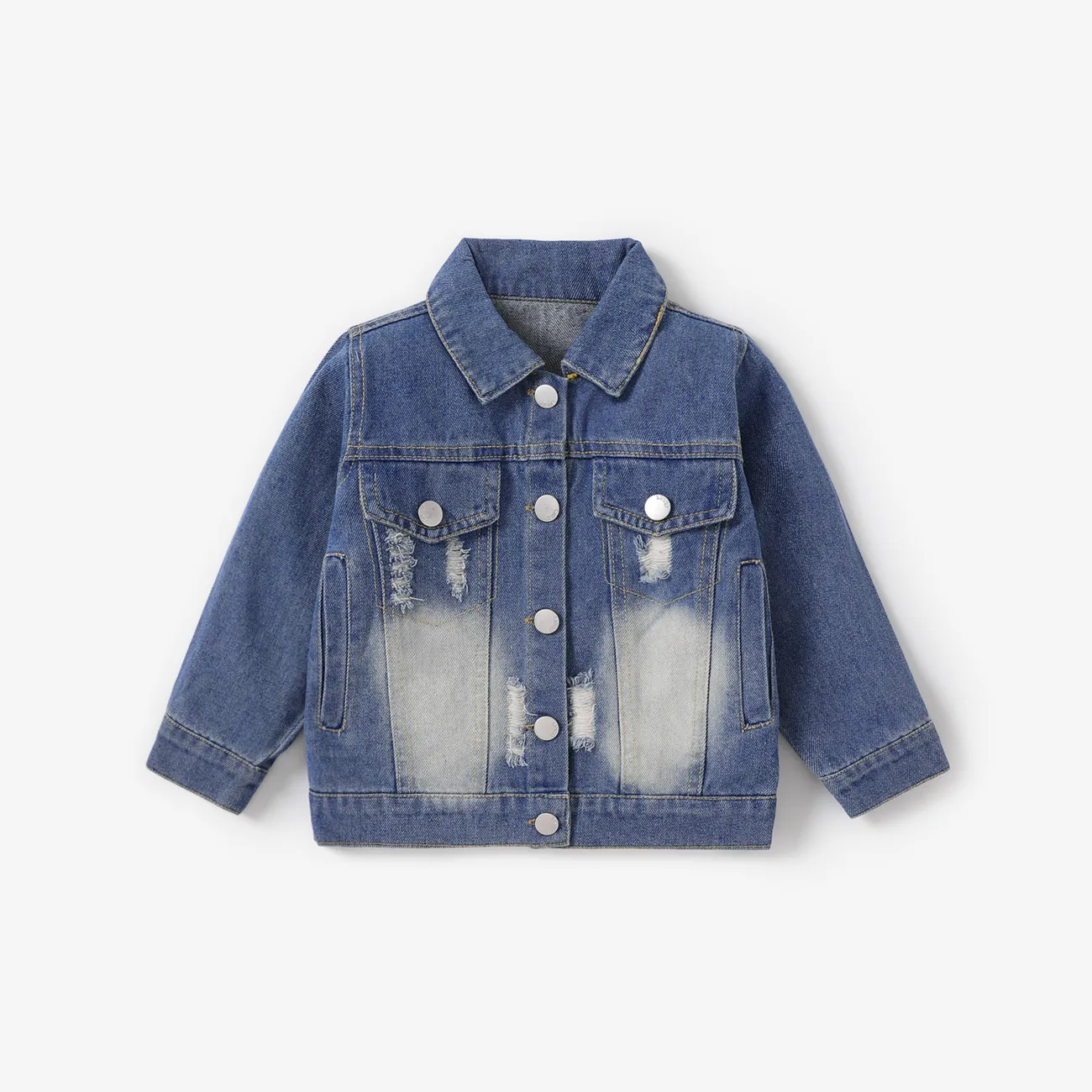 Toddler Girl Basic Solid color Denim 100% cotton Coat/Jacket Blue big image 1