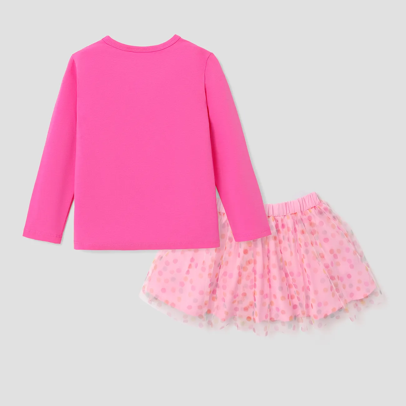 Disney Princess Toddler Girl 2pcs Character Print Long-sleeve Tee and Mesh Skirt Set Hot Pink big image 1