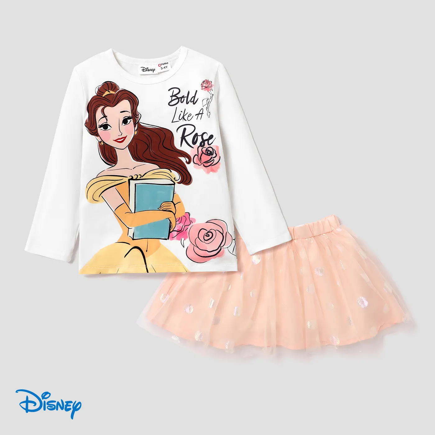 Disney Princess Toddler Girl 2pcs Character Print Long-sleeve Tee and Mesh Skirt Set White
