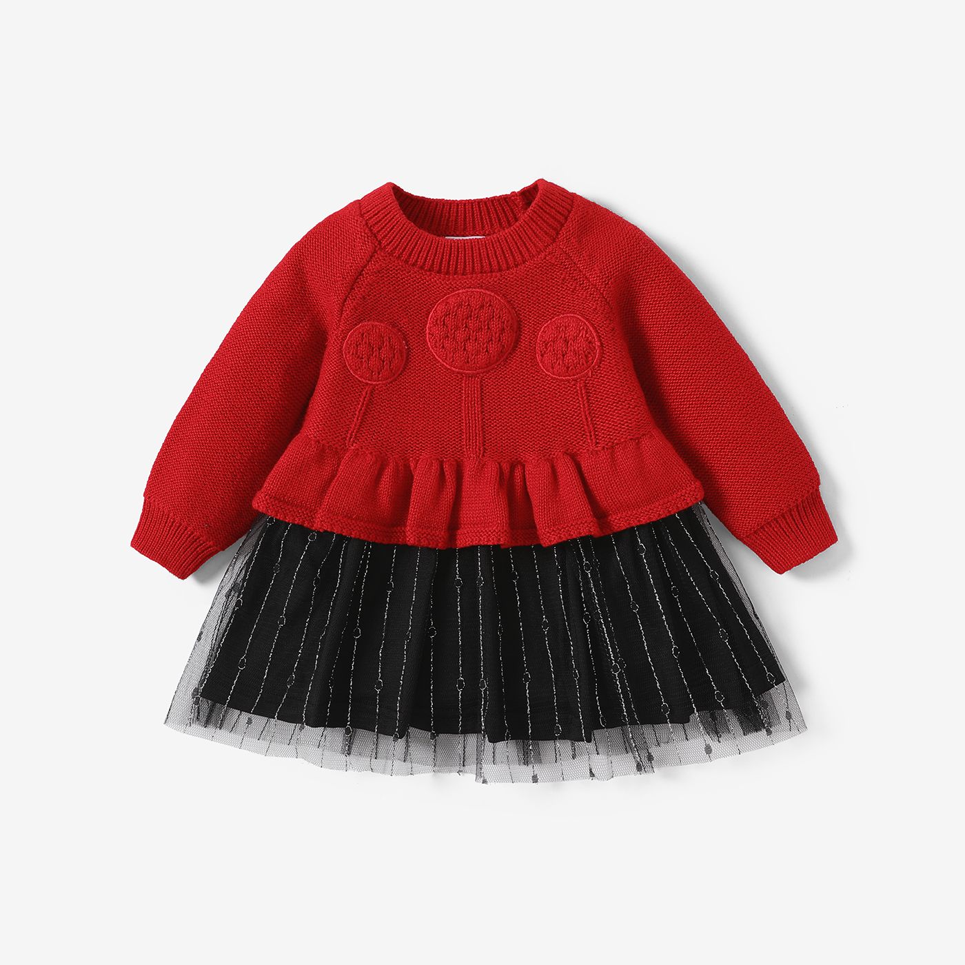 Baby Girl New Year Sweet Faux Layered Sweater Dress
