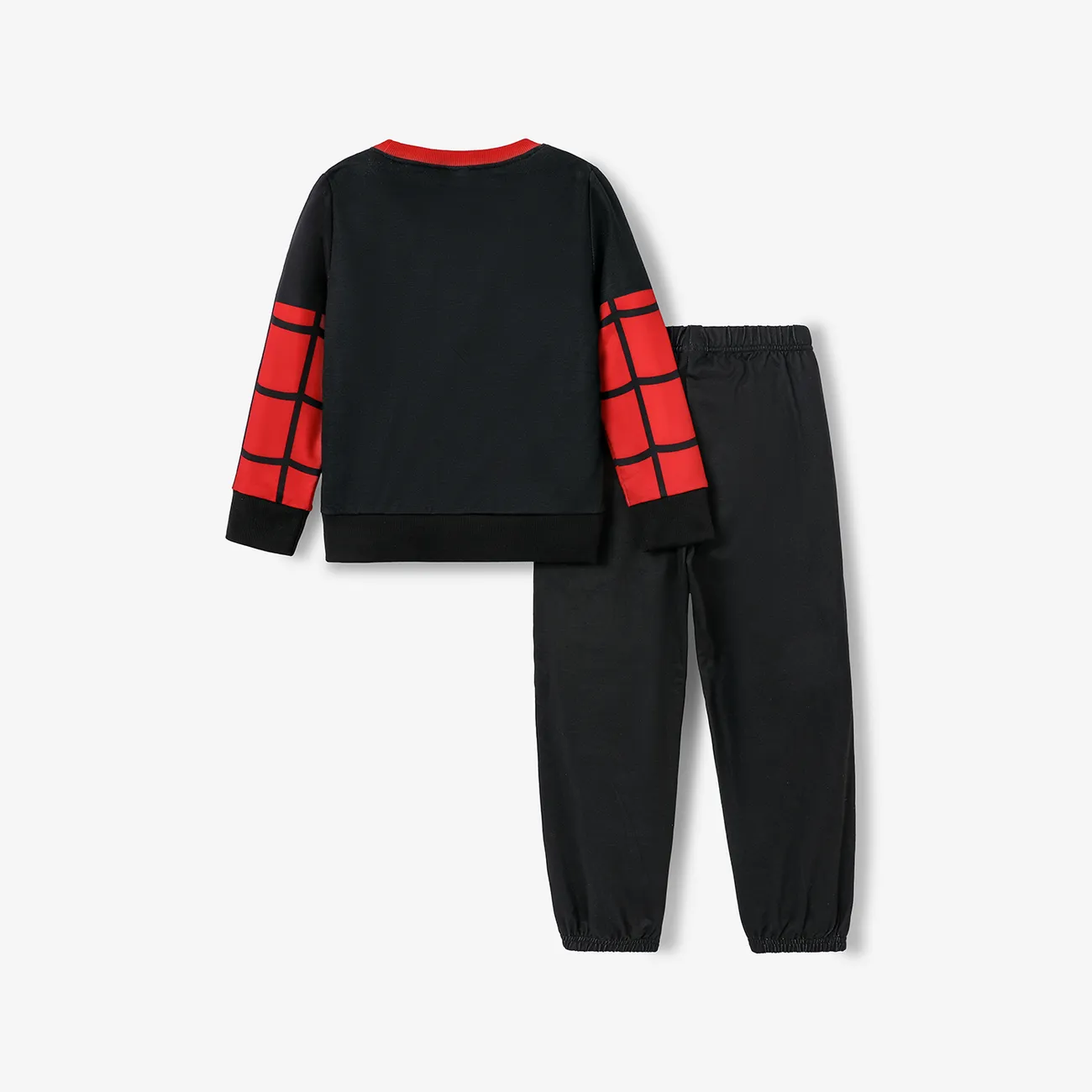 2pcs Kid Boy Spider Print Colorblock Sweatshirt and Black Pants Set Black big image 1