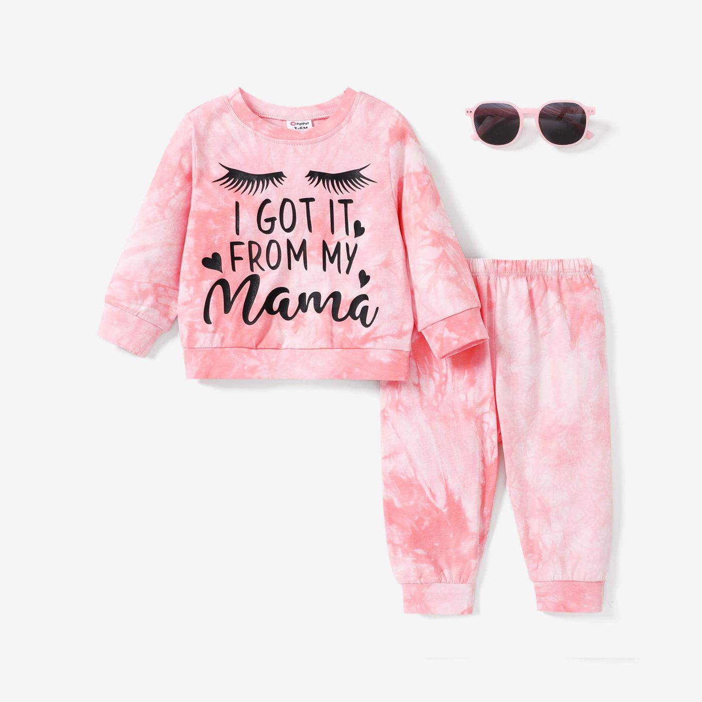2PCS Baby Girl Tie-Dyed Letter Top/ Pants Set