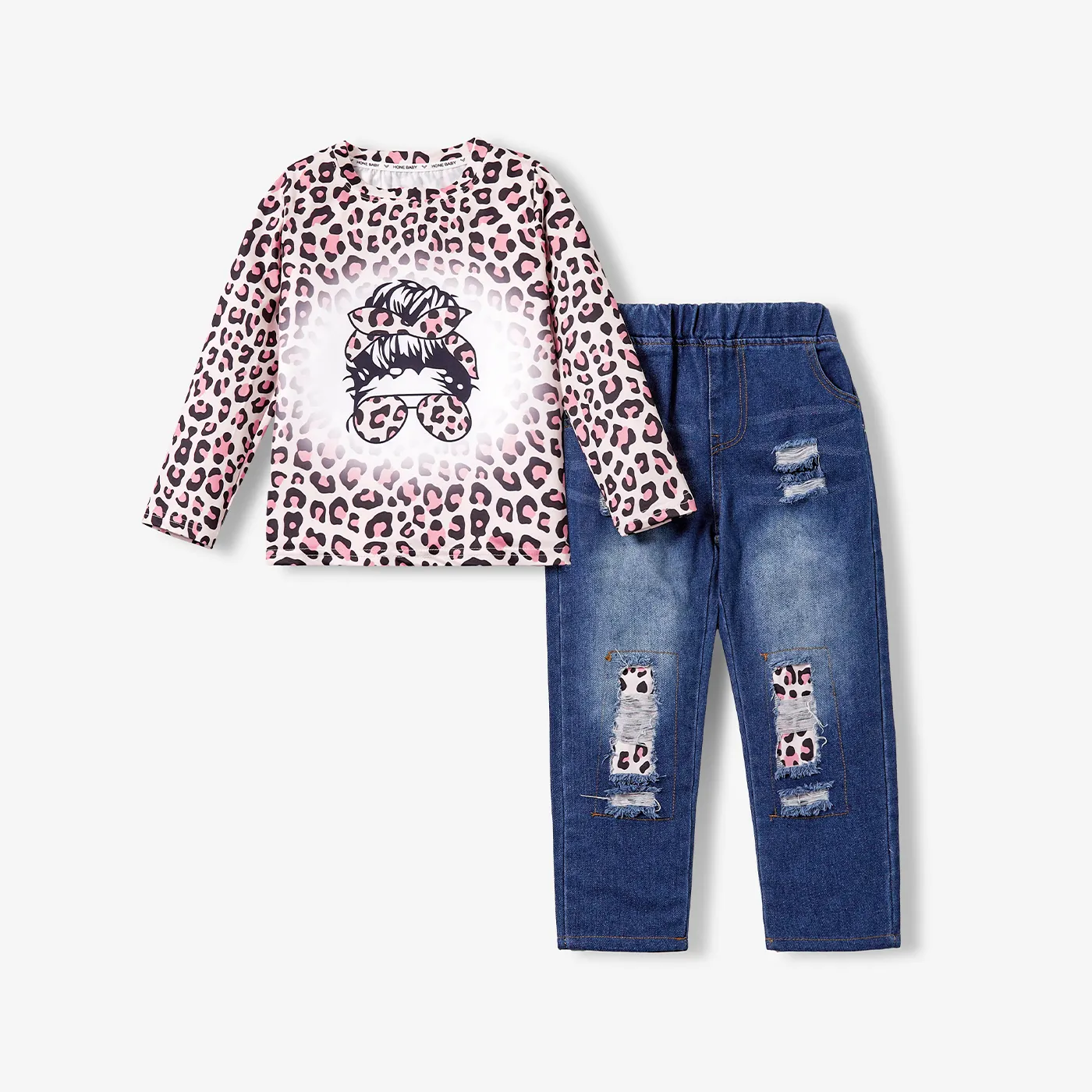 2PCS Kid Girl Fashionable Leopard Print Avant-garde Character Set Brown big image 1