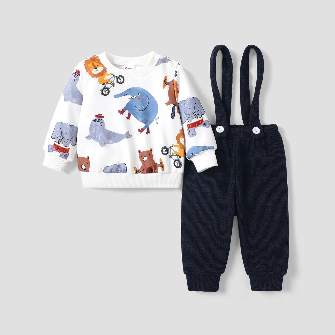 2pcs Baby Boy Childlike Animal Pattern Set with Hanging Strap  big image 1