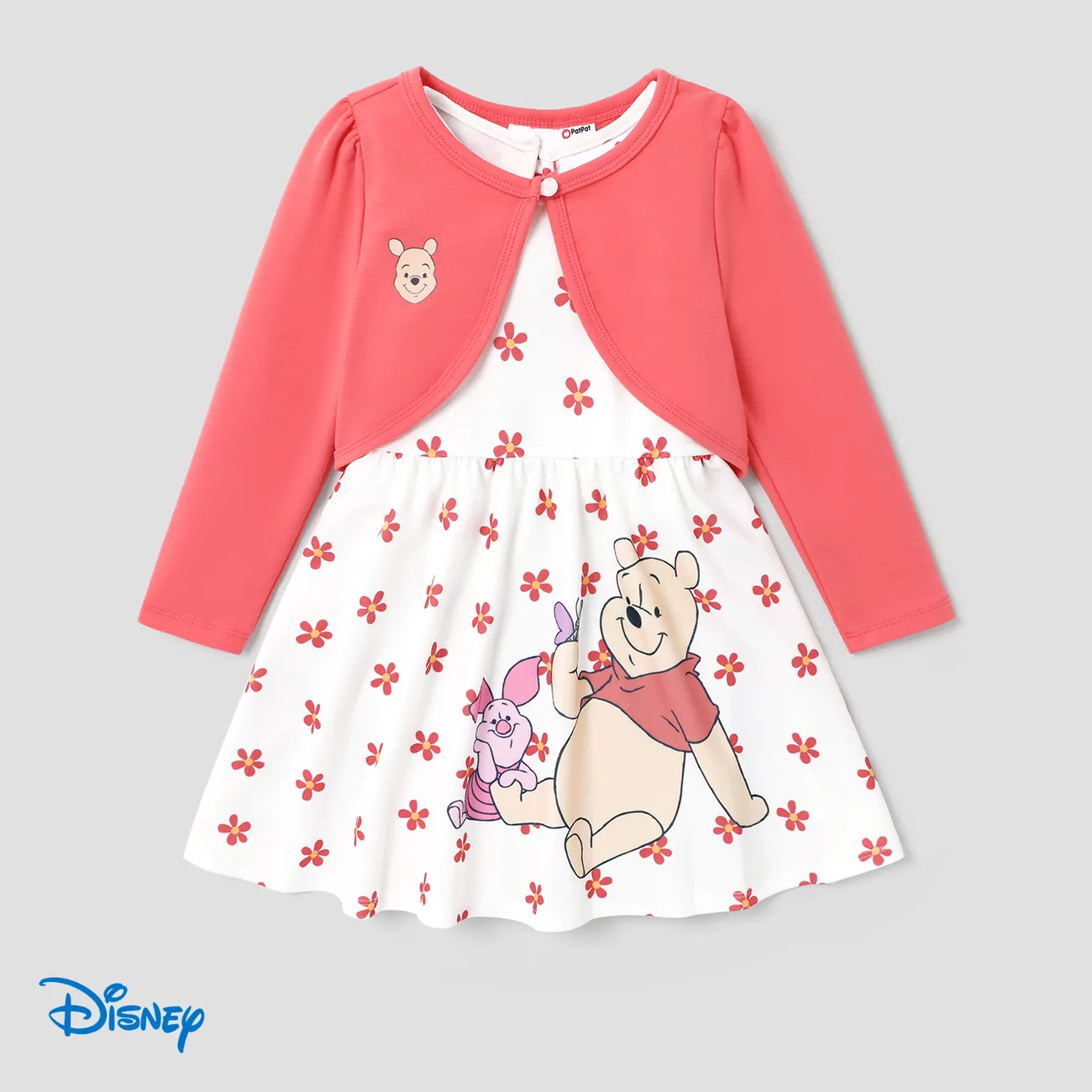 Disney Winnie the Pooh Toddler Girl 2pcs Character Print Cardigan and Dress Set Red big image 1