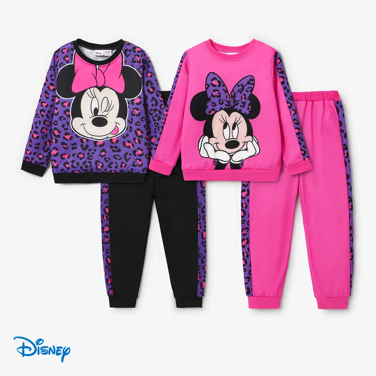 Disney Mickey and Friends 2pcs Kid Girl Character Print Long-sleeve Top and Pants Sets Hot Pink big image 1