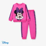 Disney Mickey and Friends 2pcs Kid Girl Character Print Long-sleeve Top and Pants Sets Hot Pink