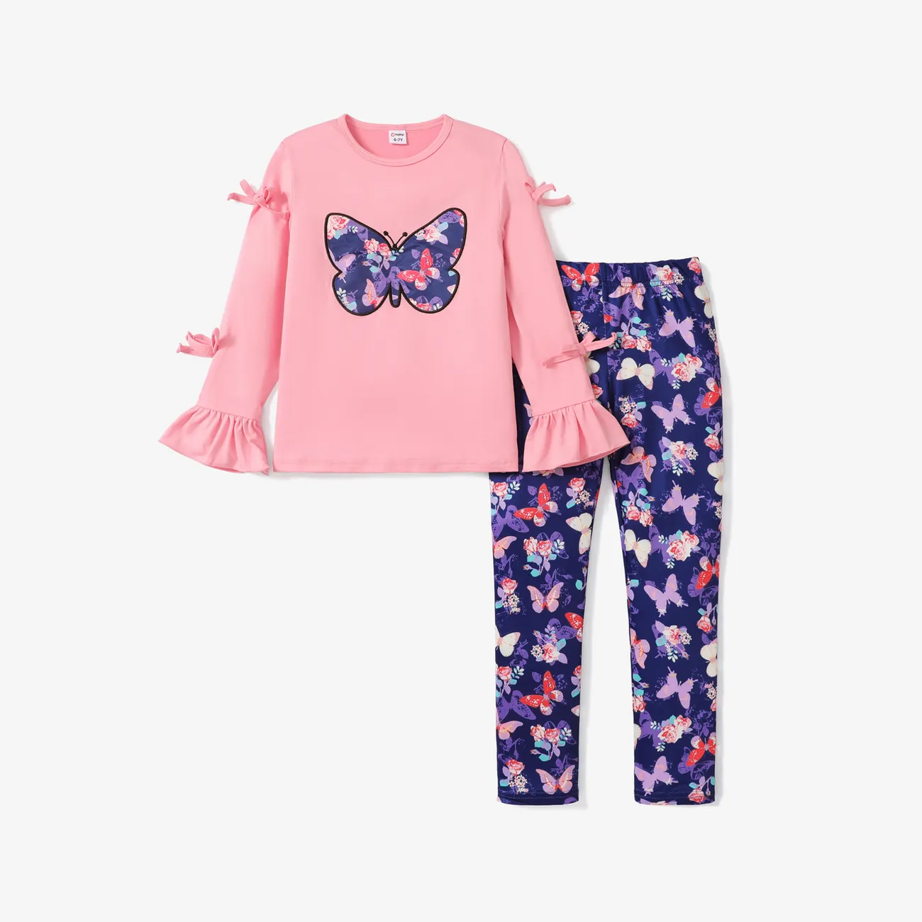 2pcs Kid Girl Hyper-Tactile Butterfly Pattern Set Pink big image 1