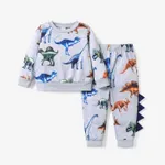 2-piece Toddler Boy Animal Dinosaur Print Pullover Sweatshirt and Pants Casual Set Light Grey