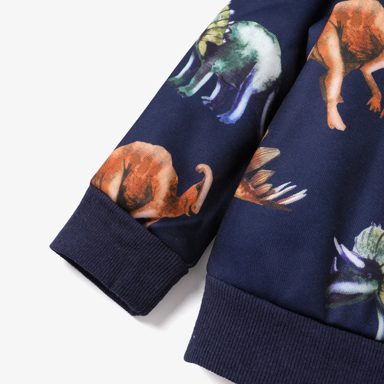 2-piece Toddler Boy Animal Dinosaur Print Pullover Sweatshirt and Pants Casual Set Blue big image 1
