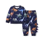 2 pièces Enfant en bas âge Garçon Couture de tissus Enfantin Dinosaure sweat ensembles Bleu
