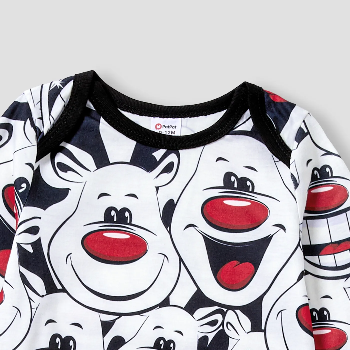Christmas Family Matching Happy Reindeer All-over Print Long-sleeve Pajamas Sets(Flame resistant) BlackandWhite image 5