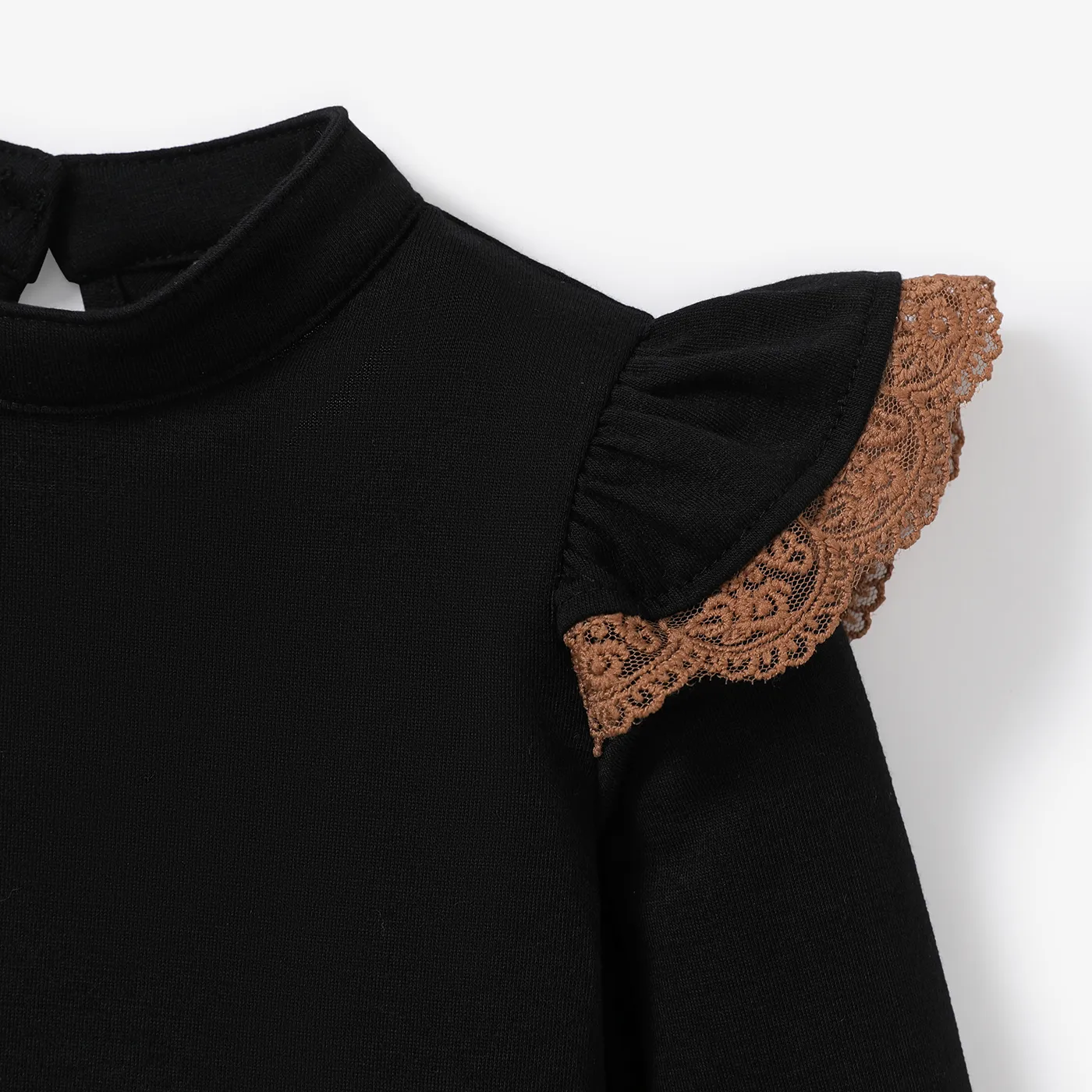 2PCS Baby Girl Solid Color Long Sleeve Lace Top/Belt Dress Set Brown image 4
