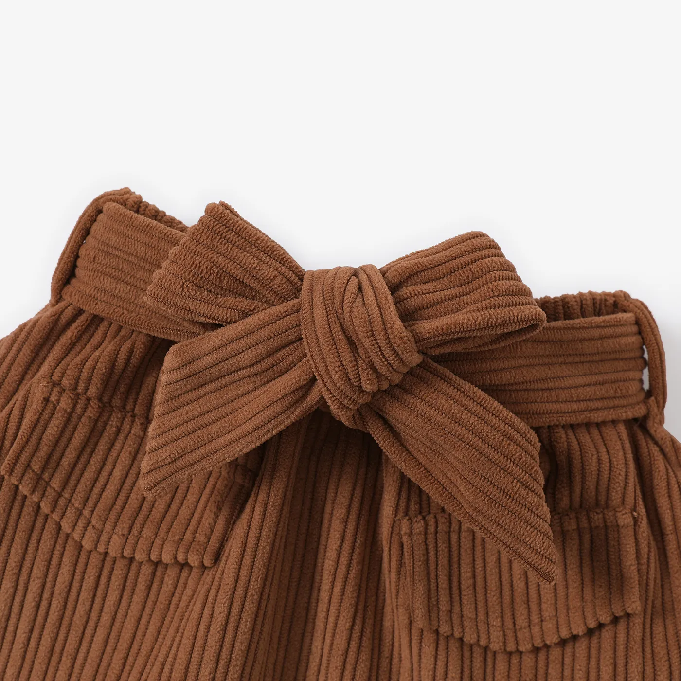 2PCS Baby Girl Solid Color Long Sleeve Lace Top/Belt Dress Set Brown image 5