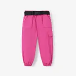  Toddler Girl Braid Design Avant-garde Tee/ Braid Detail Avant-garde Solid Cotton Belt Pant Set Hot Pink