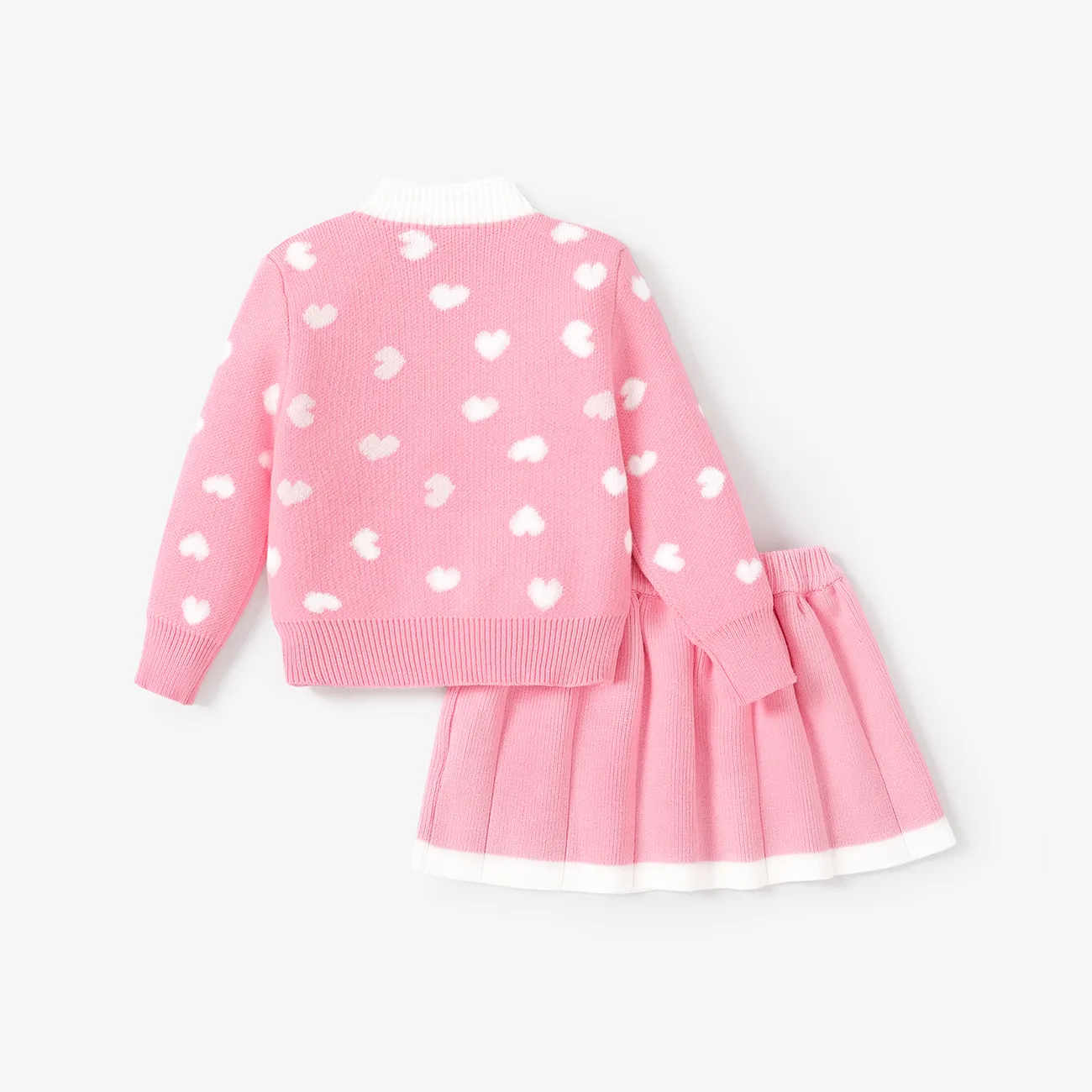  2PCS Toddler Girl Sweet Heart-shaped Faux-two Sweater and Skirt Set Pink big image 1