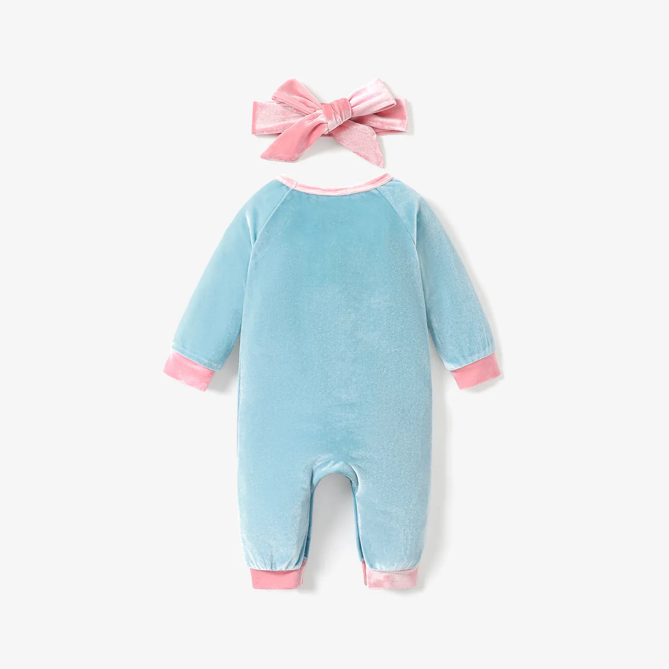 2件 嬰兒 女 立體造型 熊 童趣 長袖 長腿連身衣 藍灰色 big image 1