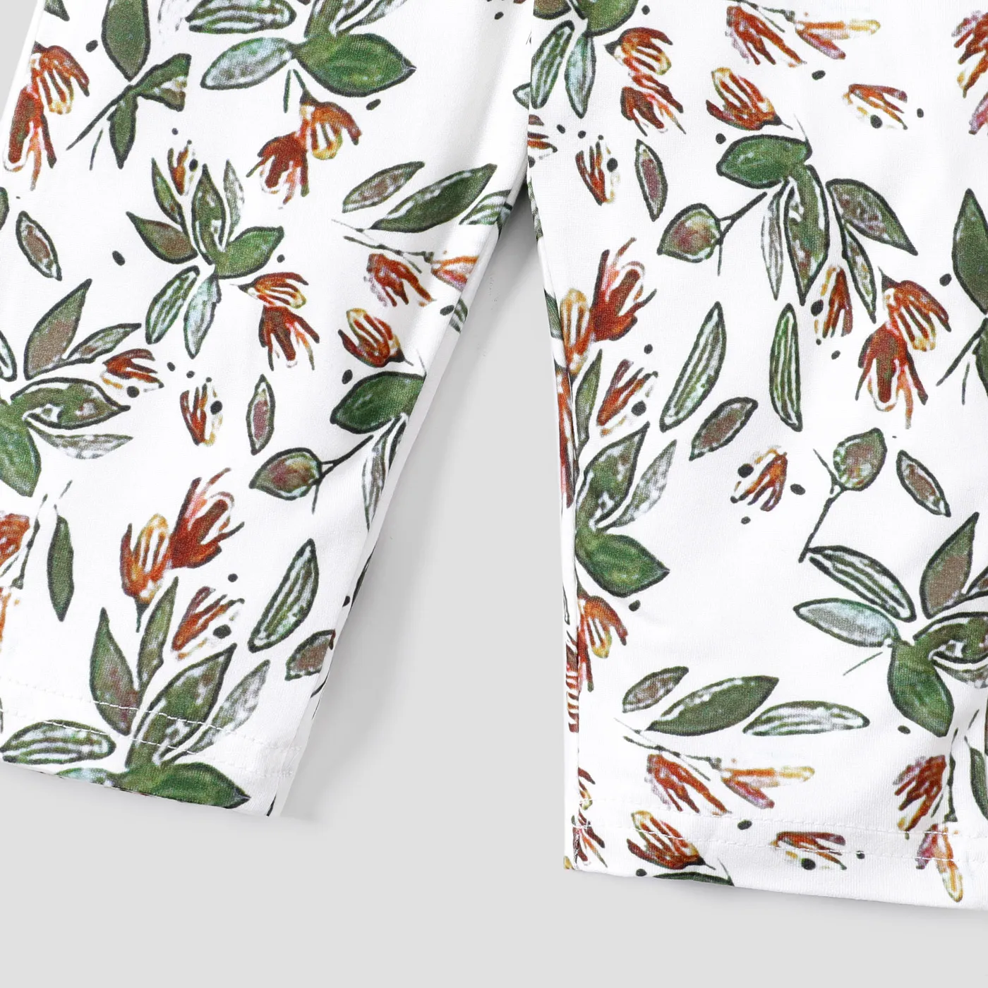 2pcs Baby 95% Cotton Ruffle Long-sleeve Bowknot Top and All Over Leaves Print Trousers Set Dark Green image 4