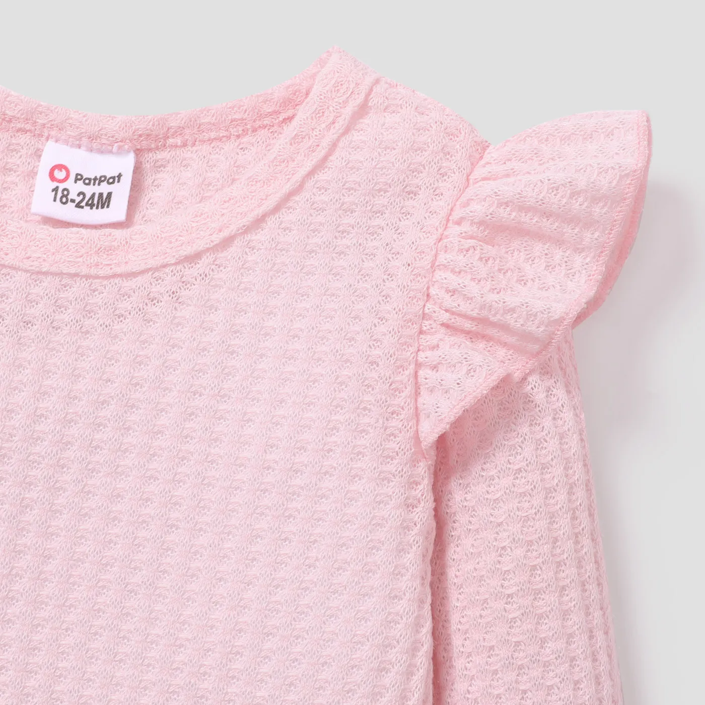 2-piece Toddler Girl Ruffled Textured Long-sleeve Top and Solid Color Pants Set Pink image 3