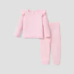 2-piece Toddler Girl Ruffled Textured Long-sleeve Top and Solid Color Pants Set Pink