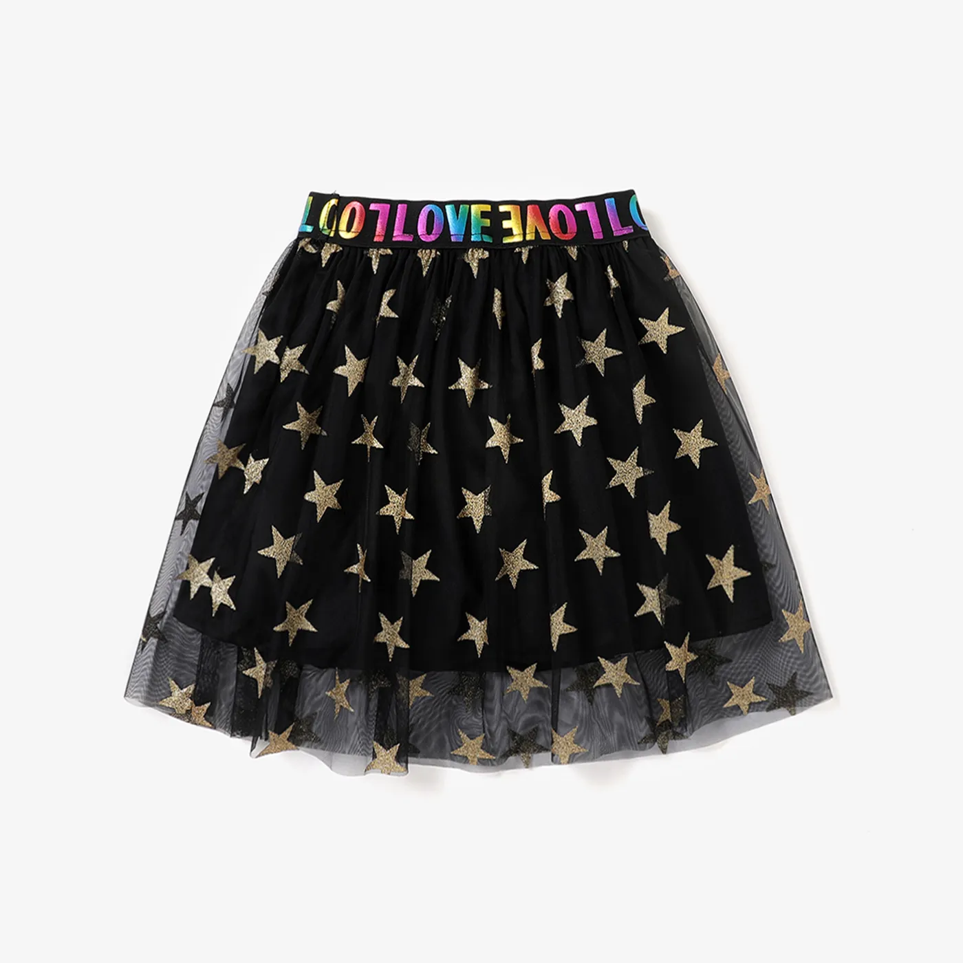 Kid Girl Character Bandage Top and Stars/Moon/Clouds Pattern Multi-layered Skirt /  black gold big image 1