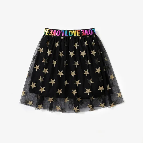 Kid Girl Stars/Moon/Clouds Pattern Multi-layered Skirt 