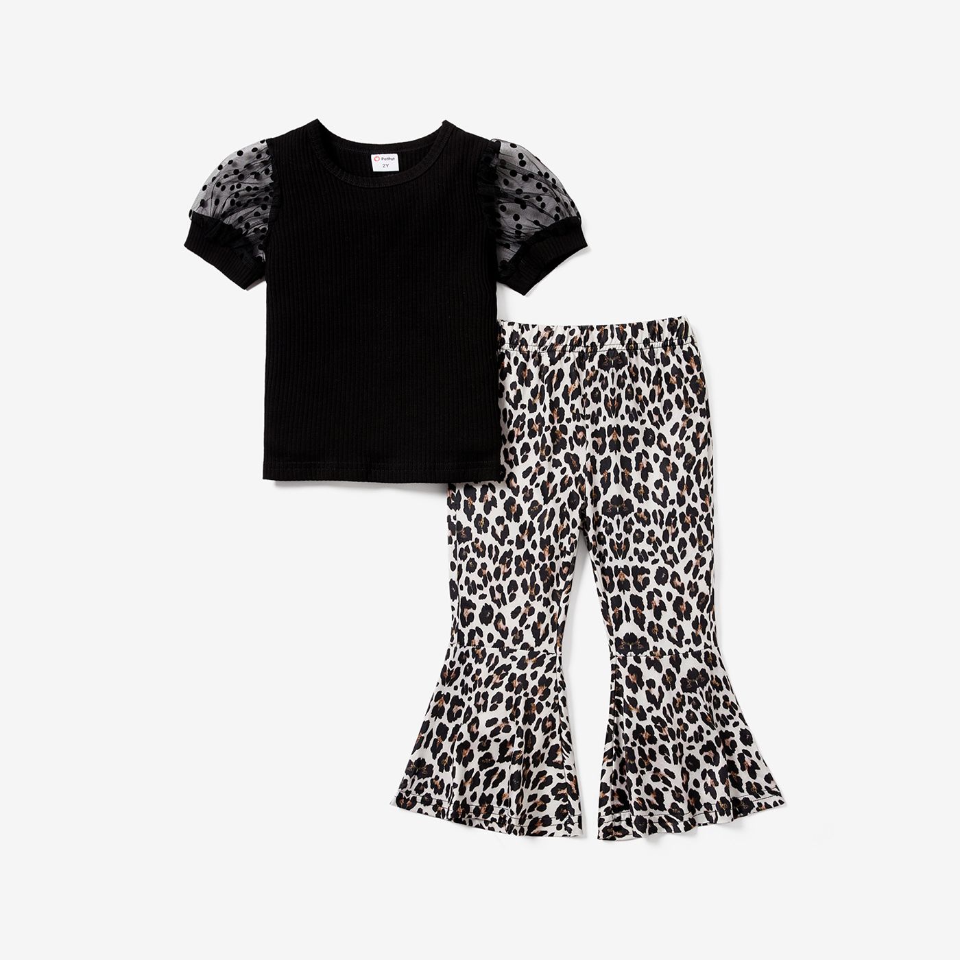 2pcs Toddler Girl Leopard Pattern Puff Sleeves Set
