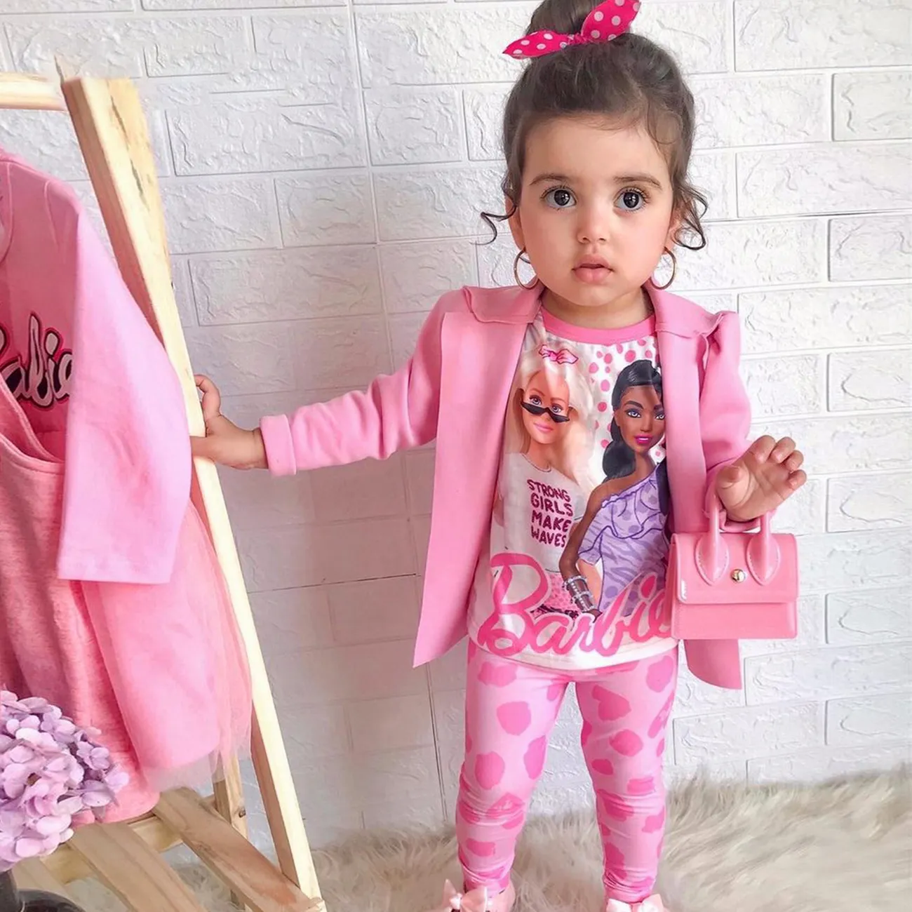 Barbie 2pcs Toddler Girl Character Print Long-sleeve Tee and Allover Print Leggings Set big image 1
