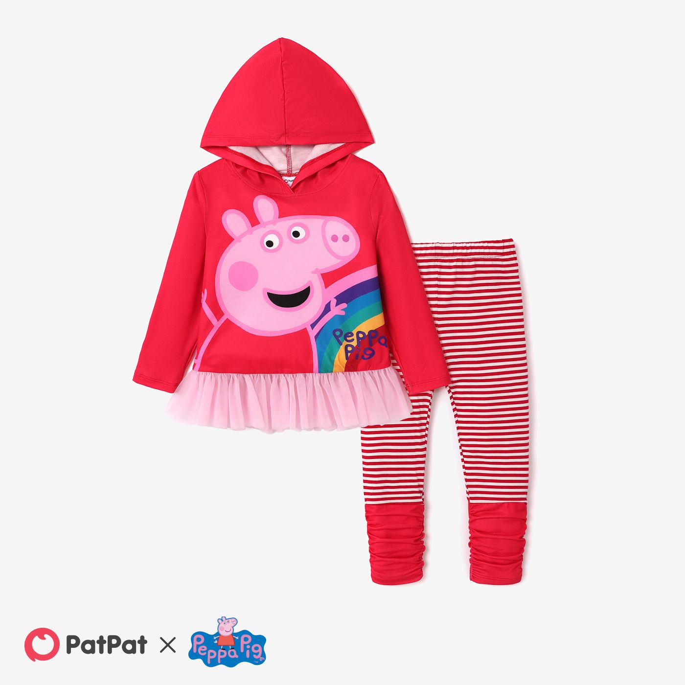 

Peppa Pig 2pcs Toddler Girl Character Print Hooded Top and Stripe Print Leggings Set