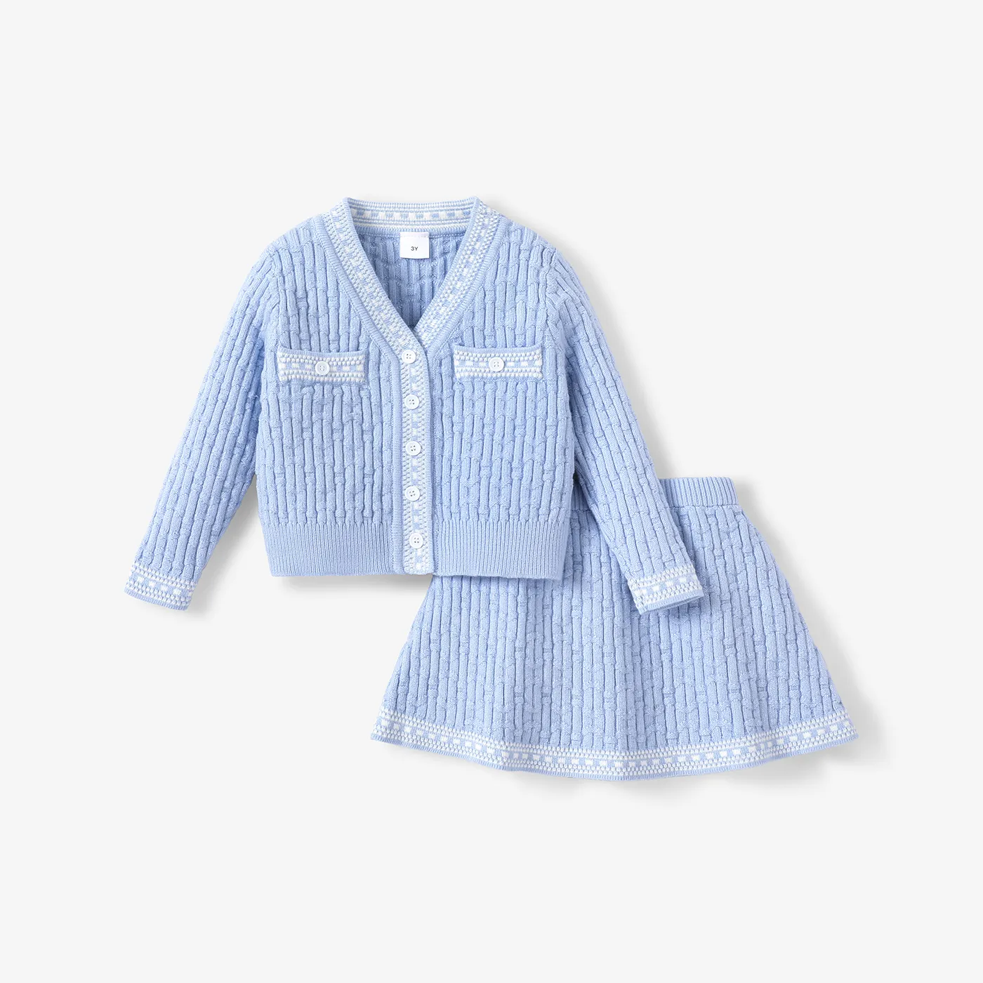 2PCS Kid Girl Sweet Textured Sweater and Skirt Set