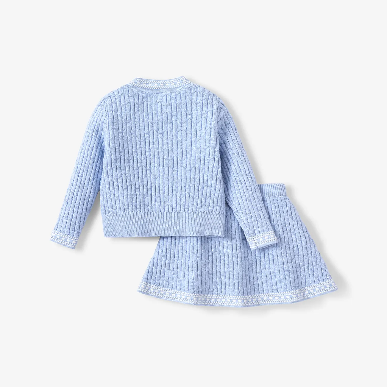 2PCS Kid Girl Sweet Textured Sweater and Skirt Set Blue big image 1
