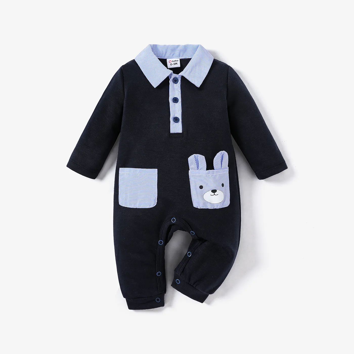 Baby Boy Stylish Solid Color Long Sleeve Jumpsuit   big image 1