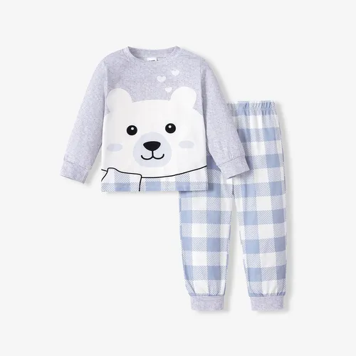 2pcs Toddler/Kid Girl/Boy Casual Bear Pattern Pajama Set