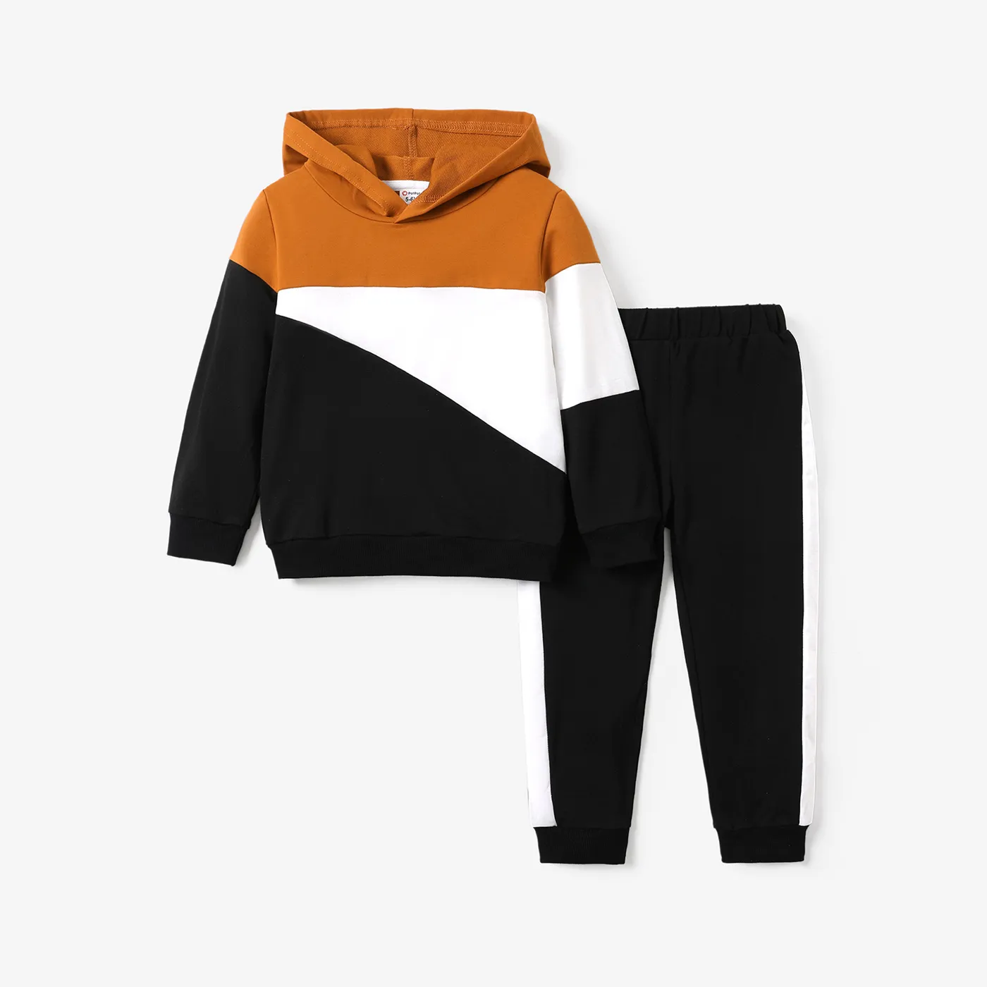 2pcs Kid Boy Colorblock Hoodie Sweatshirt and Elasticized Pants Set
