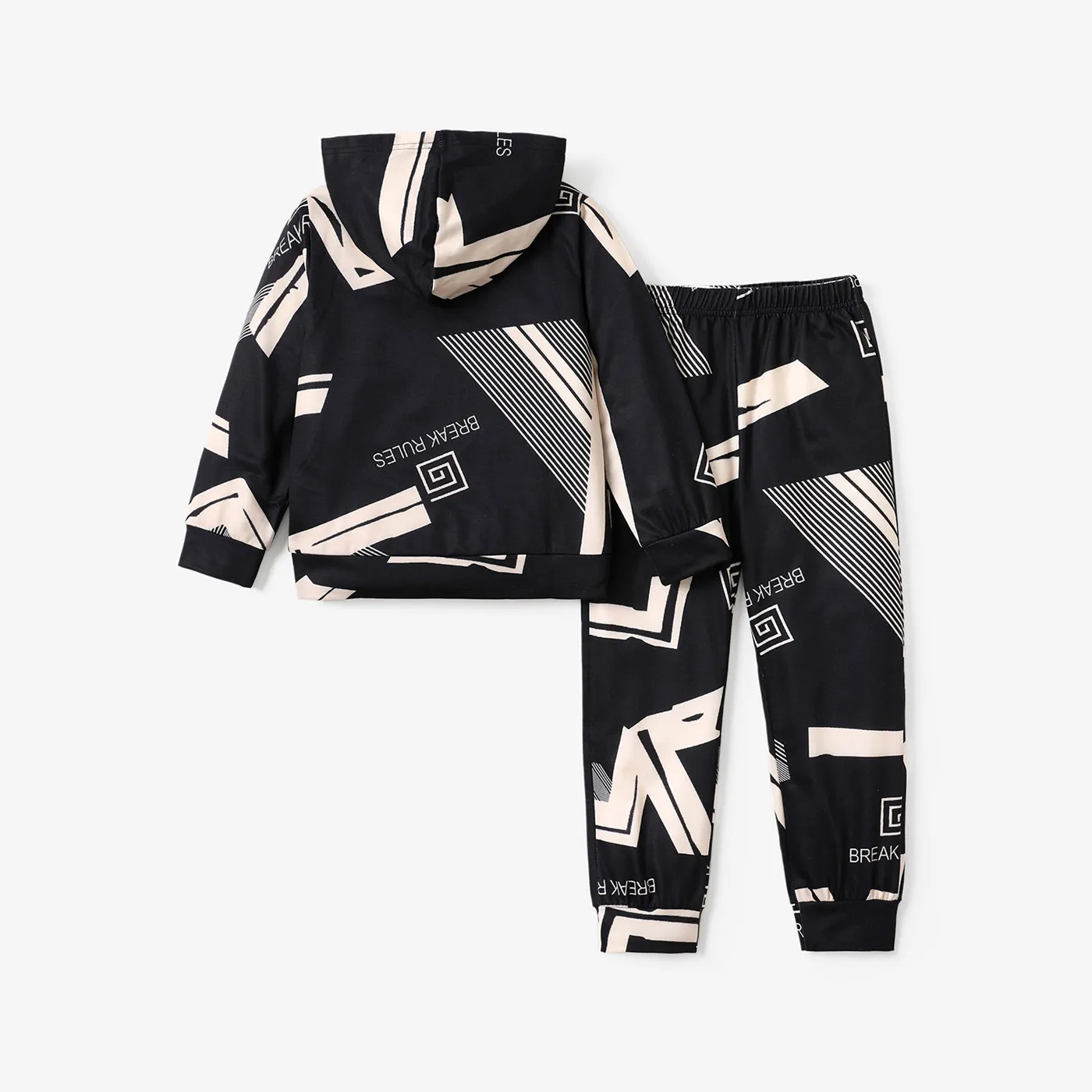 2pcs Kid Boy Allover Letter Print Hoodie Sweatshirt and Pants Set Black image 2