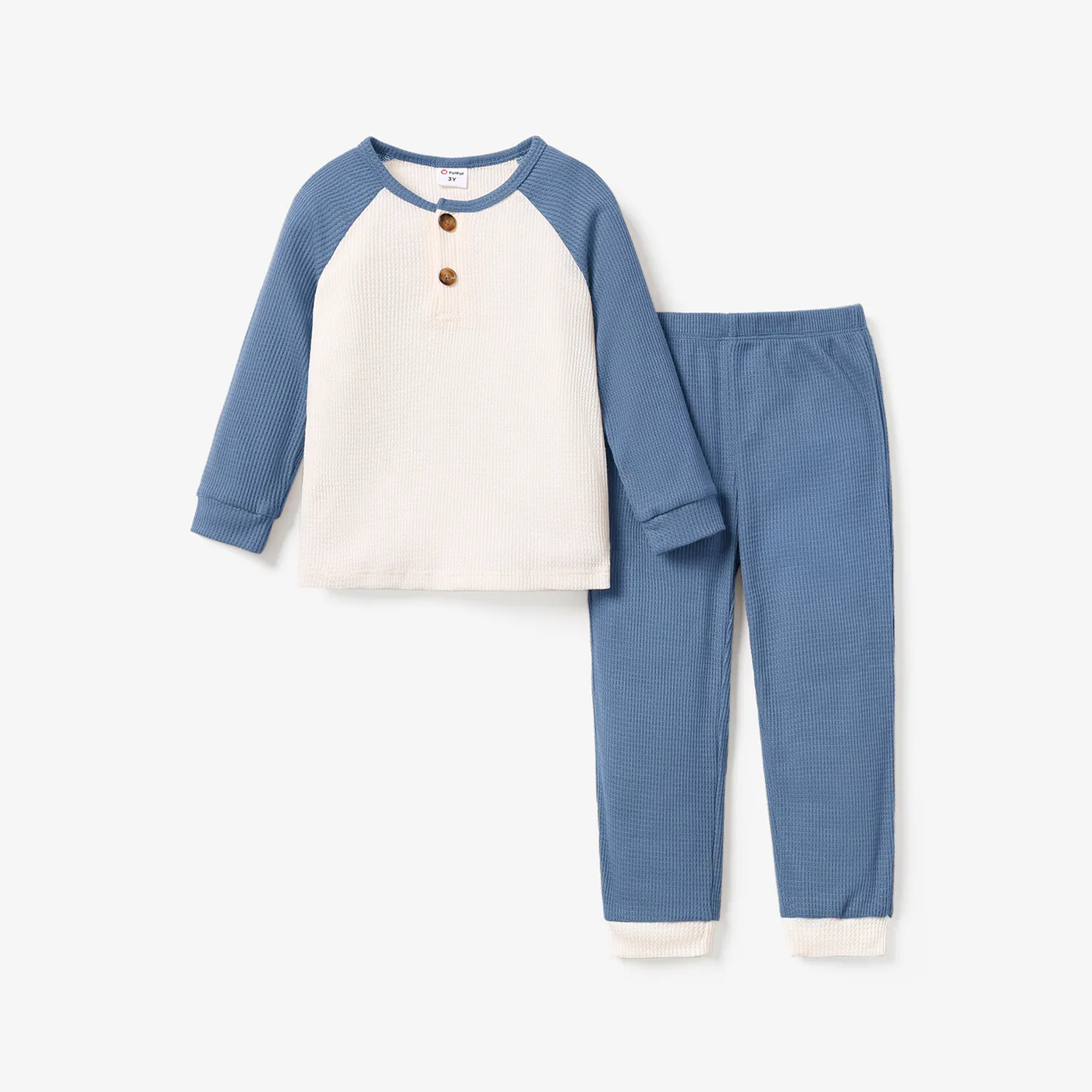 2pcs Toddler Boy Casual Solid Color-blocking Set Blue big image 1