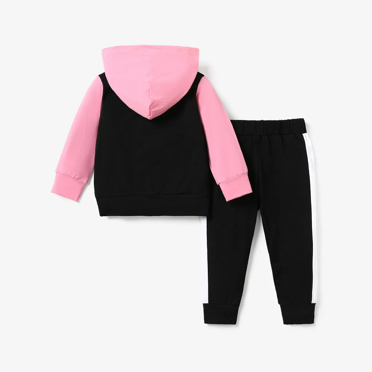 2pcs Baby Boy/Girl 95% Cotton Long-sleeve Colorblock Hoodie and Sweatpants Set Pink big image 1