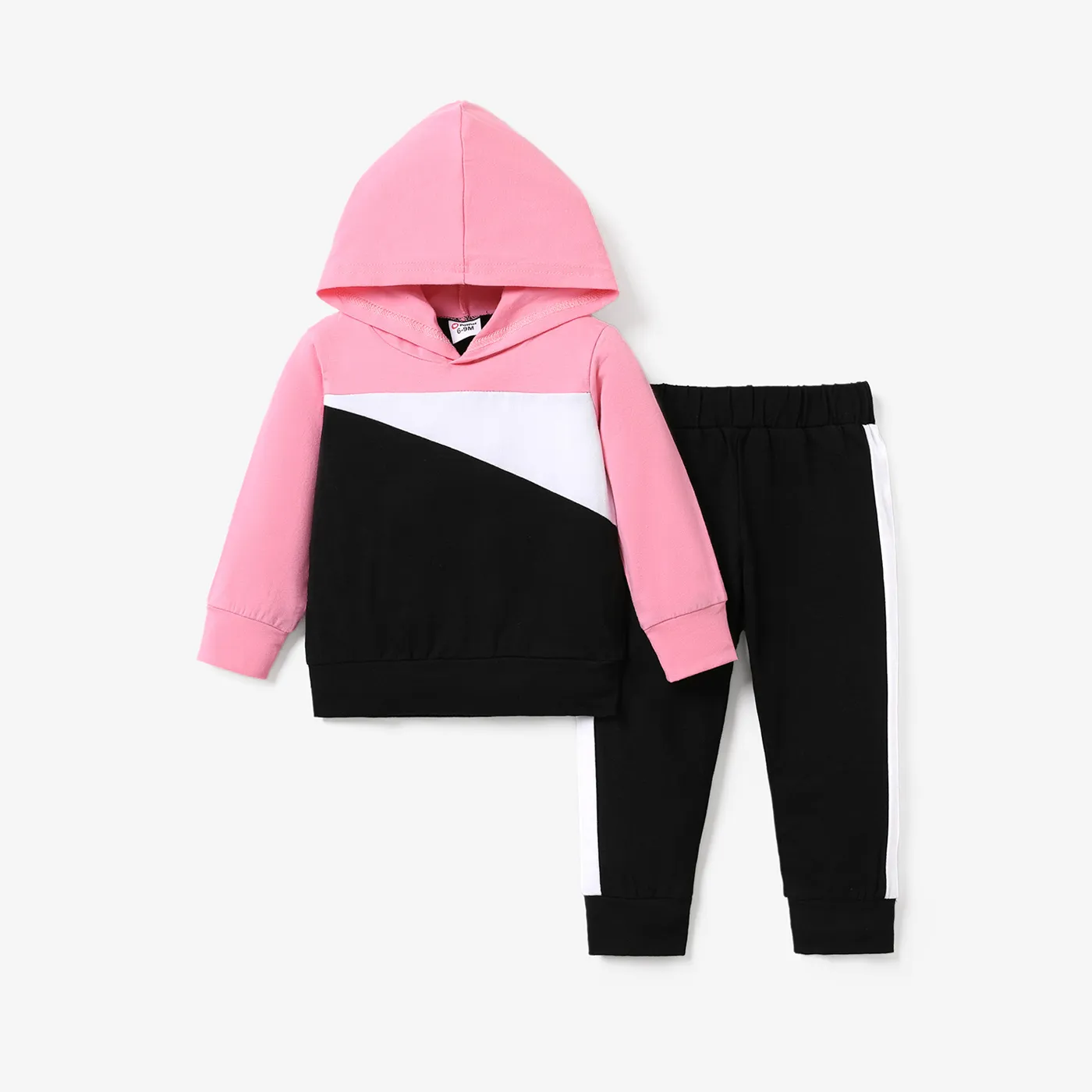 2pcs Baby Boy/Girl 95% Cotton Long-sleeve Colorblock Hoodie and Sweatpants Set