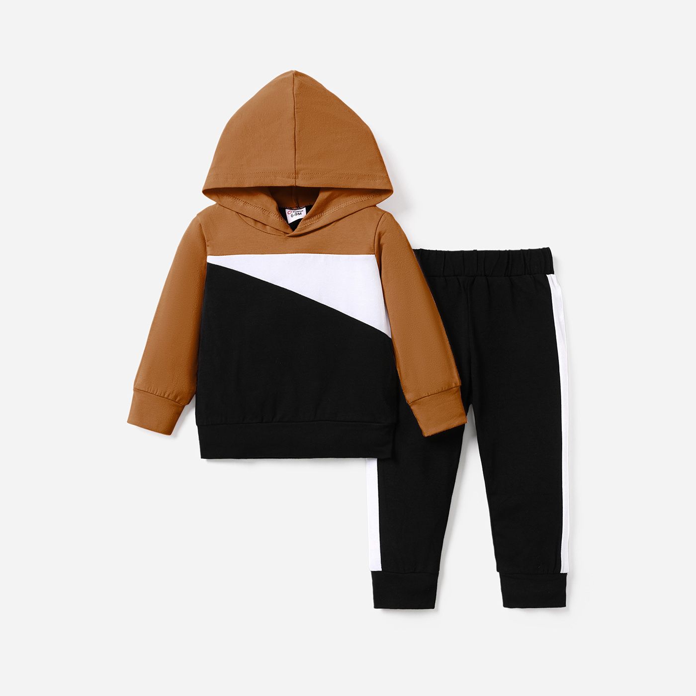 2pcs Baby Boy/Girl 95% Cotton Long-sleeve Colorblock Hoodie And Sweatpants Set