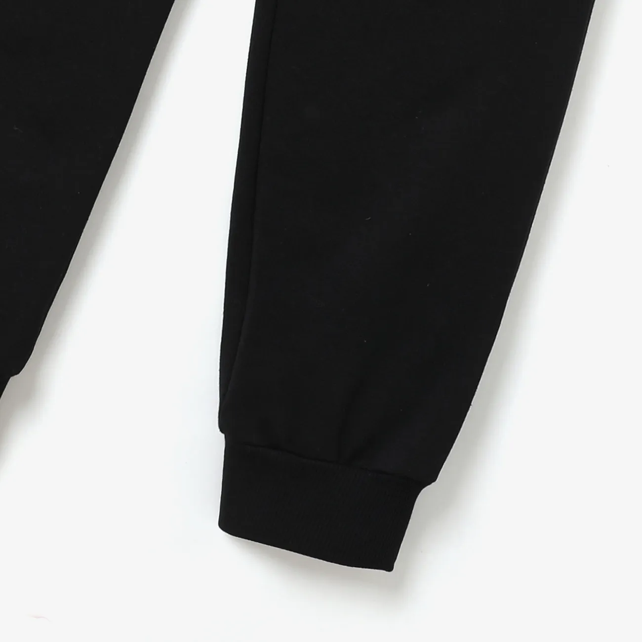 2pcs Kid Boy Letter Print Colorblock Hoodie Sweatshirt and Black Pants Set Black big image 1