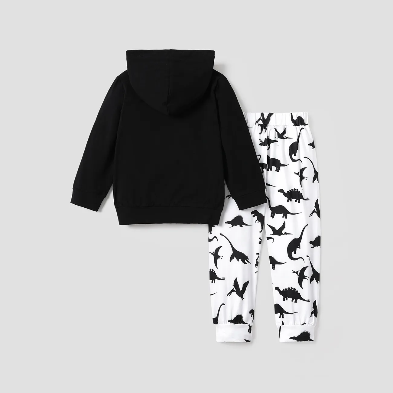 2-piece Toddler Boy Dinosaur Print Black Hoodie Sweatshirt and Pants Set Black big image 1