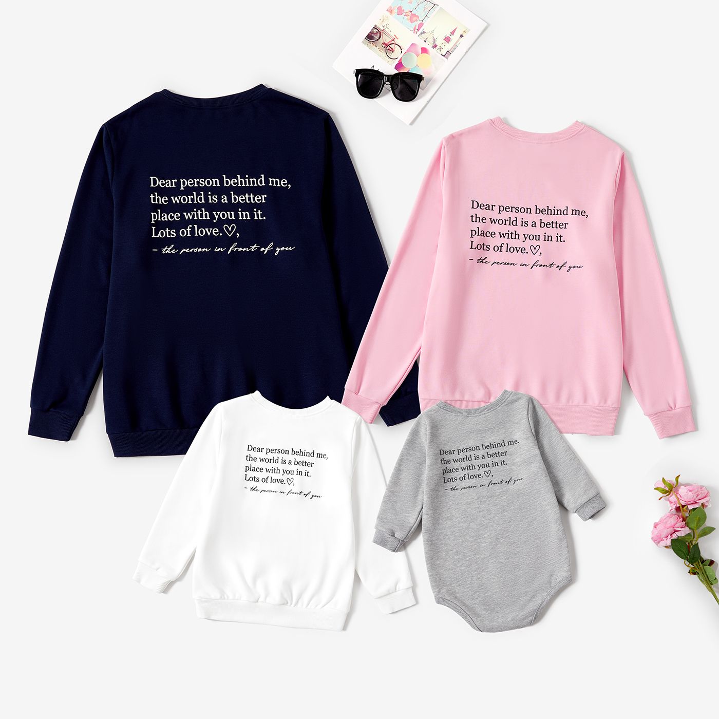 Family Matching Solid Color Letters Print Long Sleeve Sweatshirt Tops