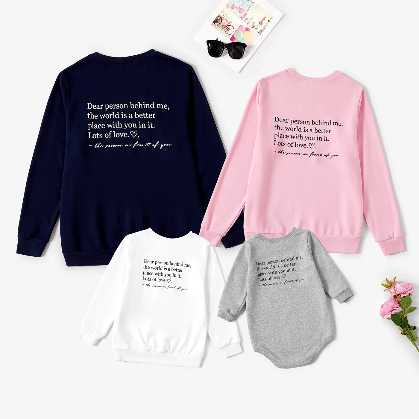 Family Matching Solid Color Letters Print Long Sleeve Sweatshirt Tops  image 2
