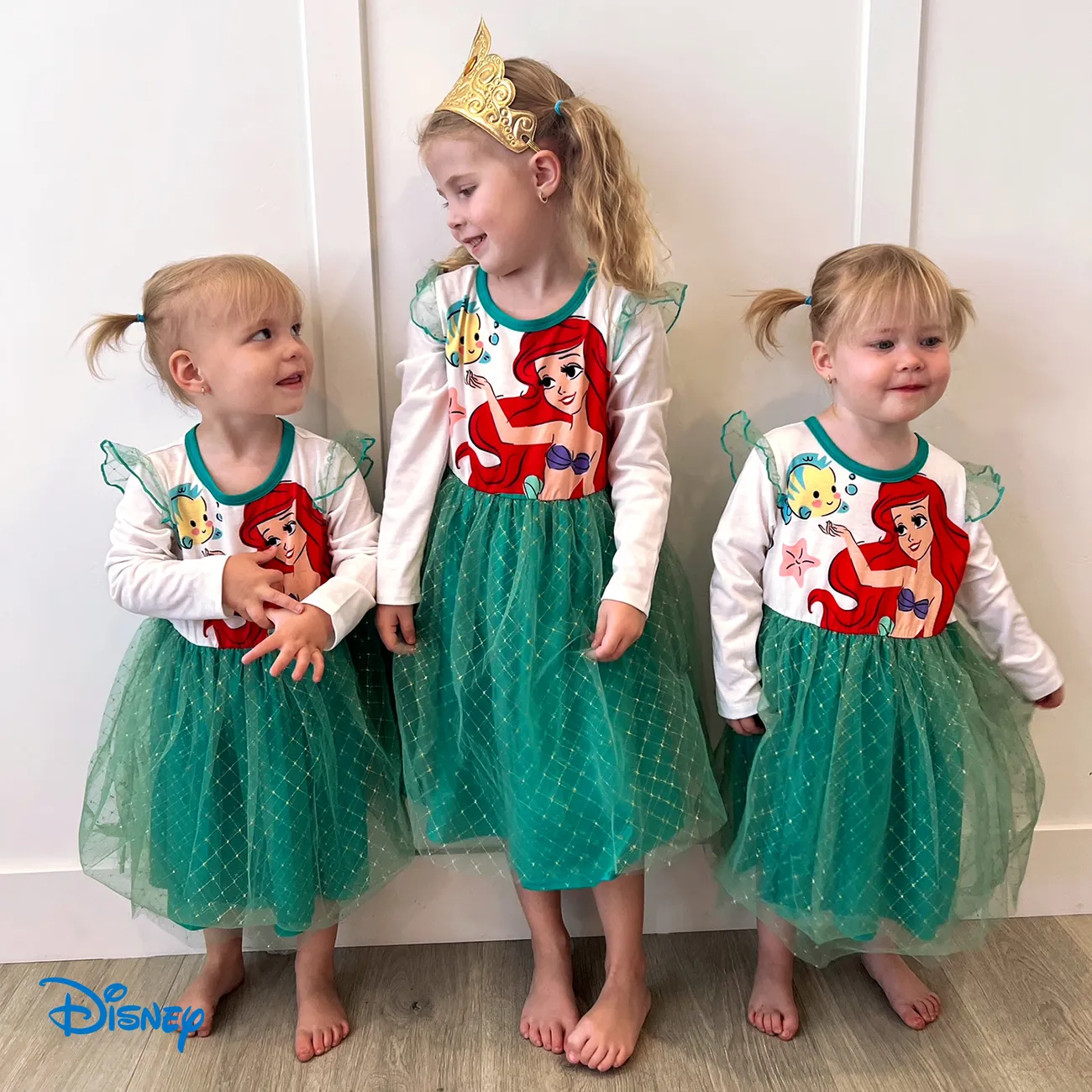 Disney Princess Baby/Toddler Girl Character Print Long-sleeve Mesh Overlay Dress  White big image 1