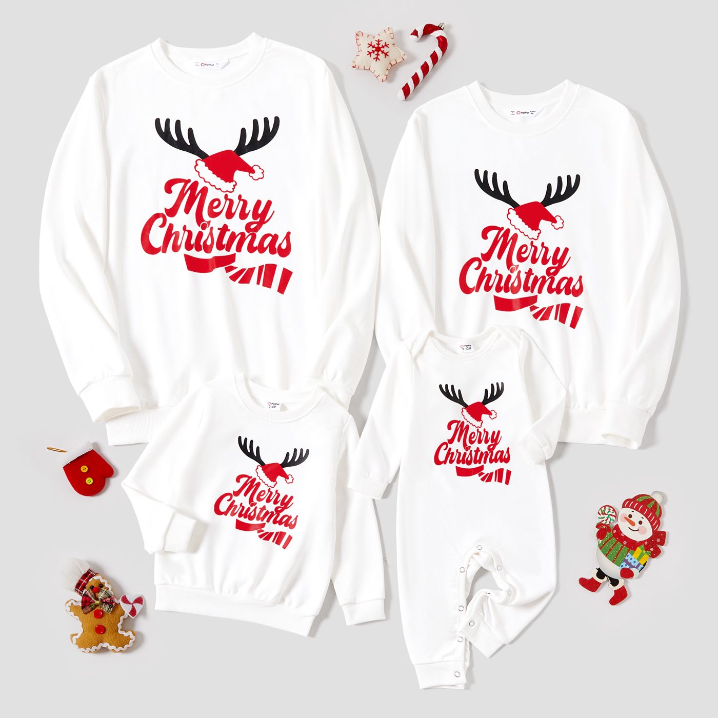 Christmas Hat And Letter Print Family Matching White Tops