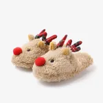 Christmas Family Matching 3D Cartoon Reindeer&Santa Pattern Slippers & Prewalker Shoes Beige2