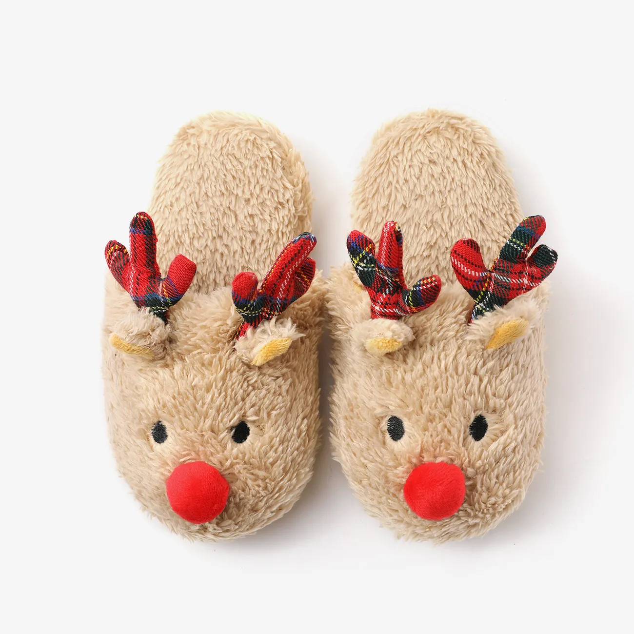 Christmas Family Matching Childlike Cartoon Reindeer Pattern Slippers Beige big image 1