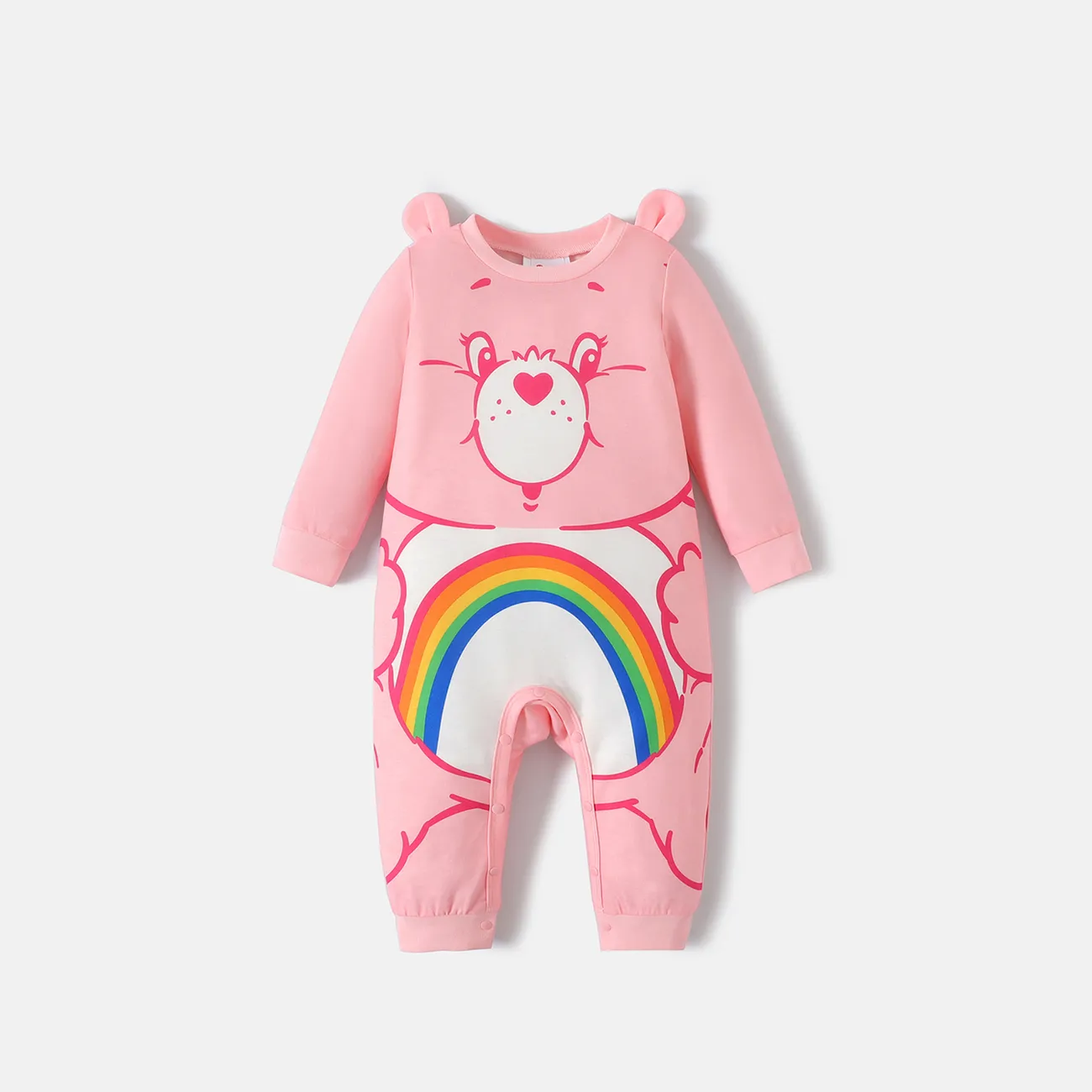 Care Bears Baby Boy/Girl Bear Print 3D Ears Design Long-sleeve Jumpsuit Pink big image 1