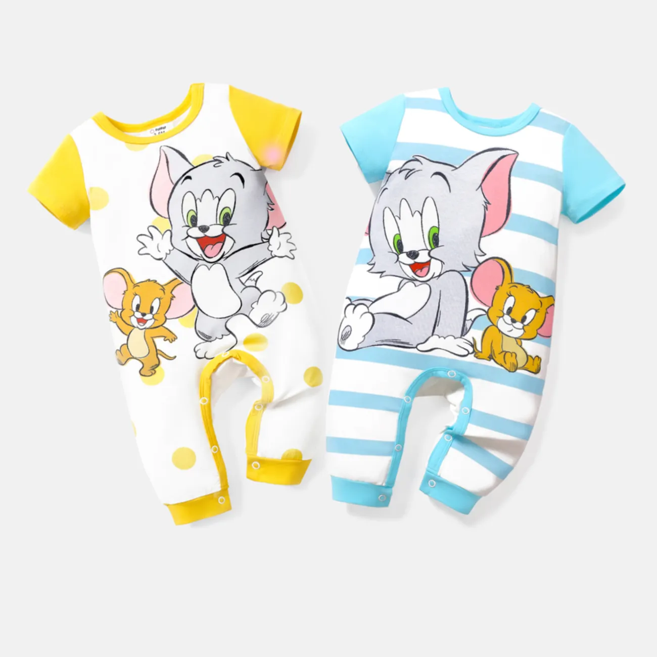 Tom and Jerry Baby Boy Short-sleeve Graphic Print Polka Dots or Striped Naia™ Jumpsuit Blue big image 1